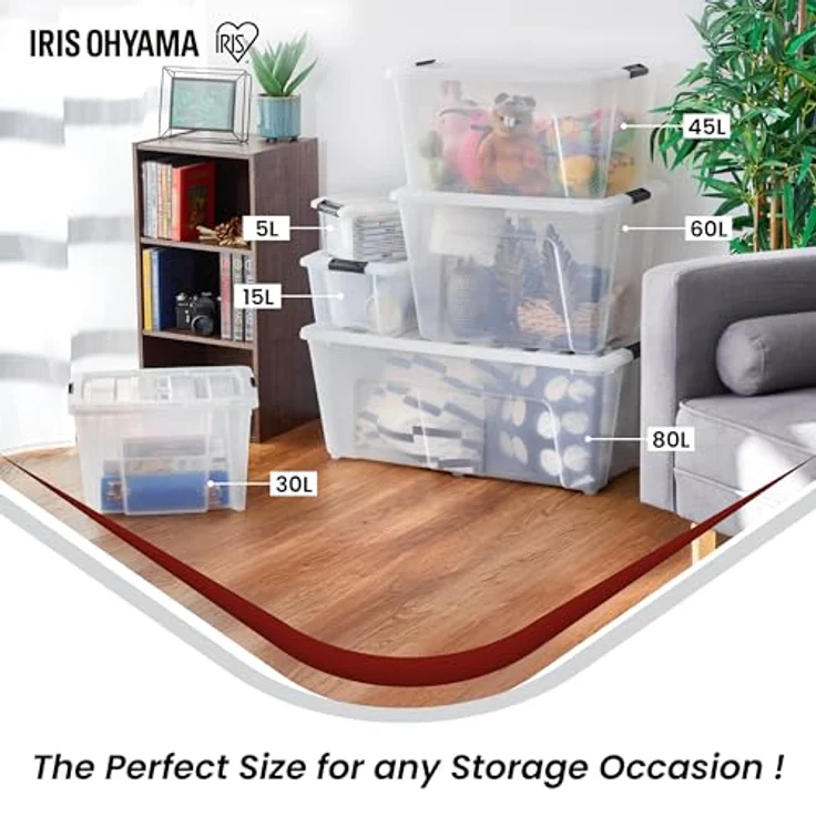 Iris Ohyama Aufbewahrungsboxen mit Deckel, 45L, 3er-Set, Transparent, Sicherer Verschluss, Stapelbar, Griffe, Schlafzimmer, Schrank, Büro, Organisation, BPA-freies Plastik, Ordnungsboxen, NTB-45 – Bild 6