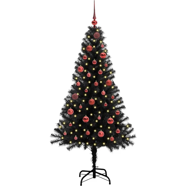 vidaXL Weihnachtsbaum mit LED-Beleuchtung Schwarz 150 cm PVC und Stahl 3396465 – Bild 3