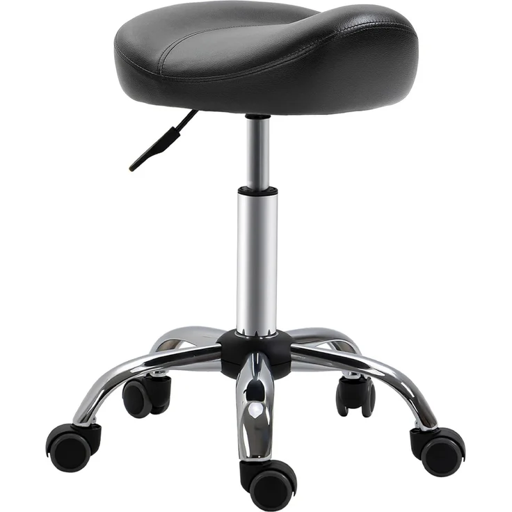 HOMCOM Rollsitz Samt-Touch mit Rädern, Rollhocker höhenverstellbar (Salonstuhl, 1 St, Salonhocker), für Wohnzimmer, Schwarz – Bild 1