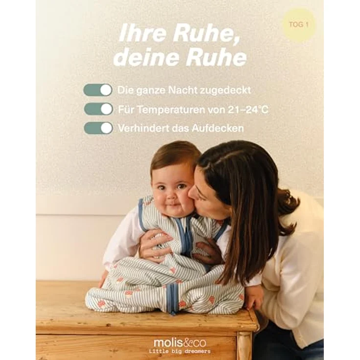 molis&co - Baby Schlafsack ärmellos - Ideal für Frühling und Herbst - Babyschlafsack 1 tog ohne Ärmel - Leicht gepolstert - 100% Baumwolle (Oeko-TEX 100), Premium Qualität - Mushrooms (70 cm) – Bild 6