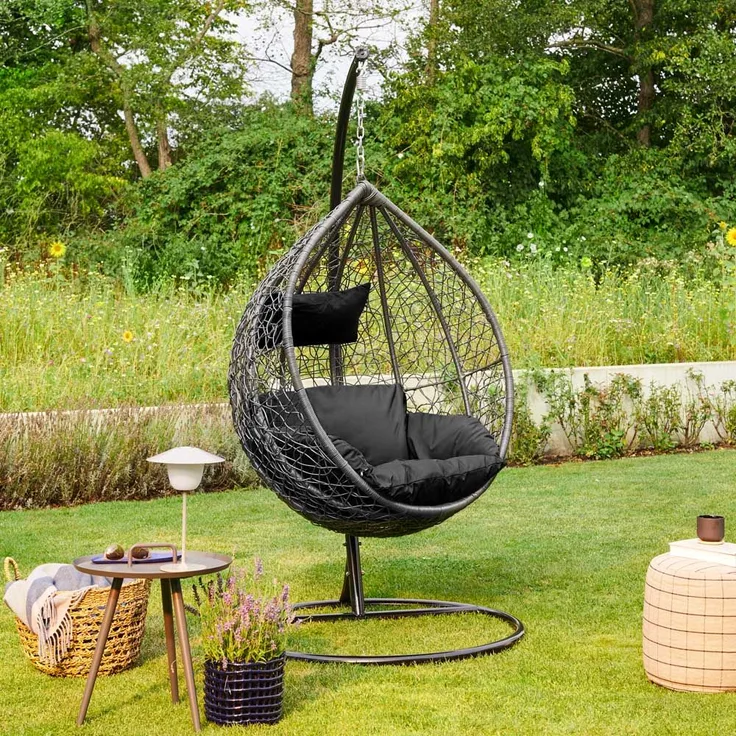 HOME DELUXE Polyrattan Hängesessel mit Regenabdeckung CIELO - Schwarz