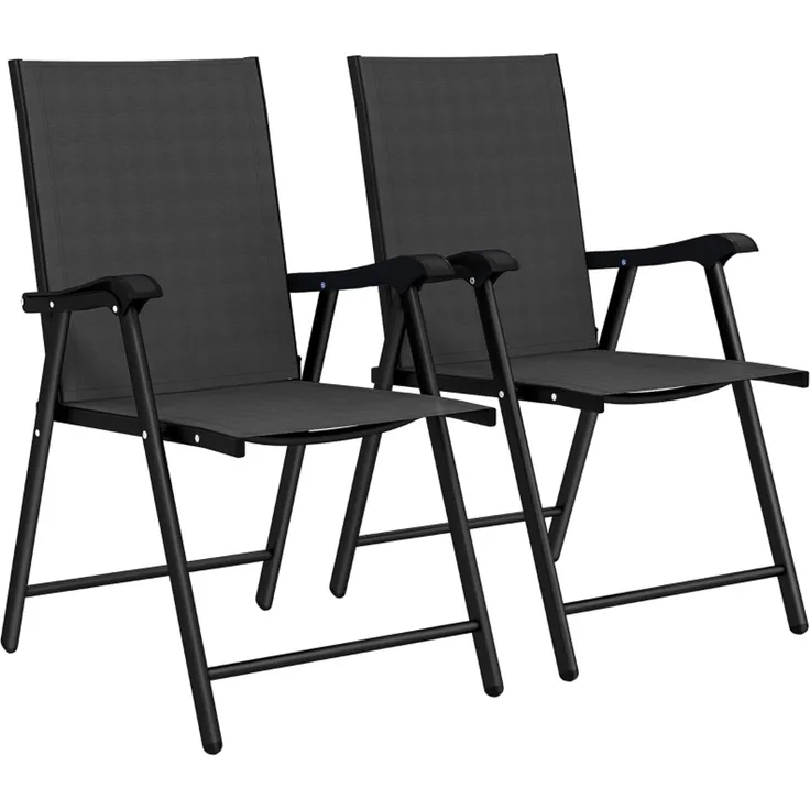 2er-Set Klappstuhl Gartenstuhl klappbar mit hoher Rückenlehne Armlehne Stahl Texteline 58 x 62 x 97 cm Schwarz--Schwarz--62x58x97cm--YOUDENOVA