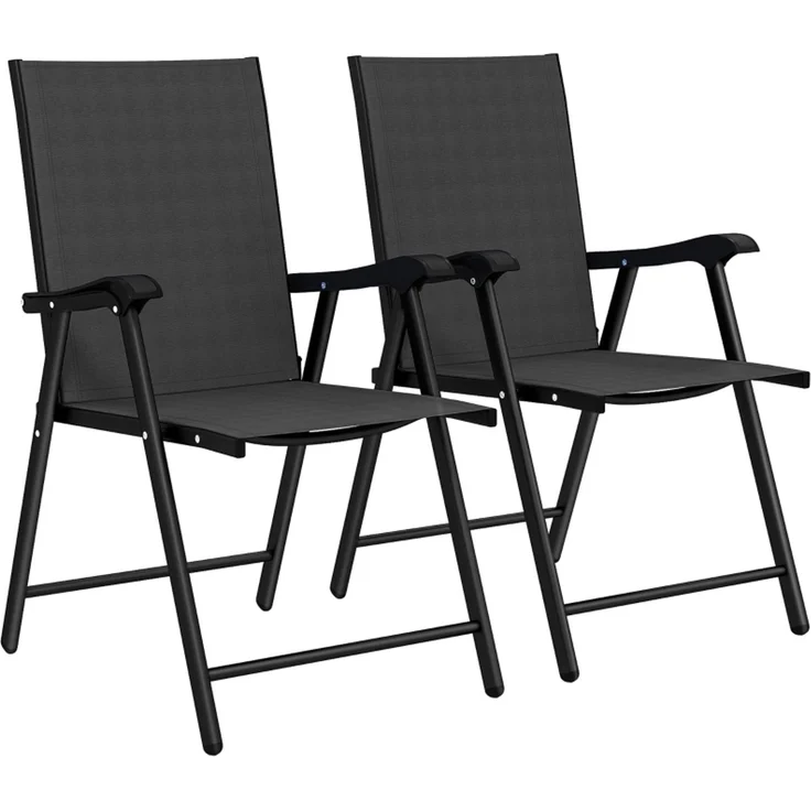 2er-Set Klappstuhl Gartenstuhl klappbar mit hoher Rückenlehne Armlehne Stahl Texteline 58 x 62 x 97 cm Schwarz--Schwarz--62x58x97cm--YOUDENOVA – Bild 1