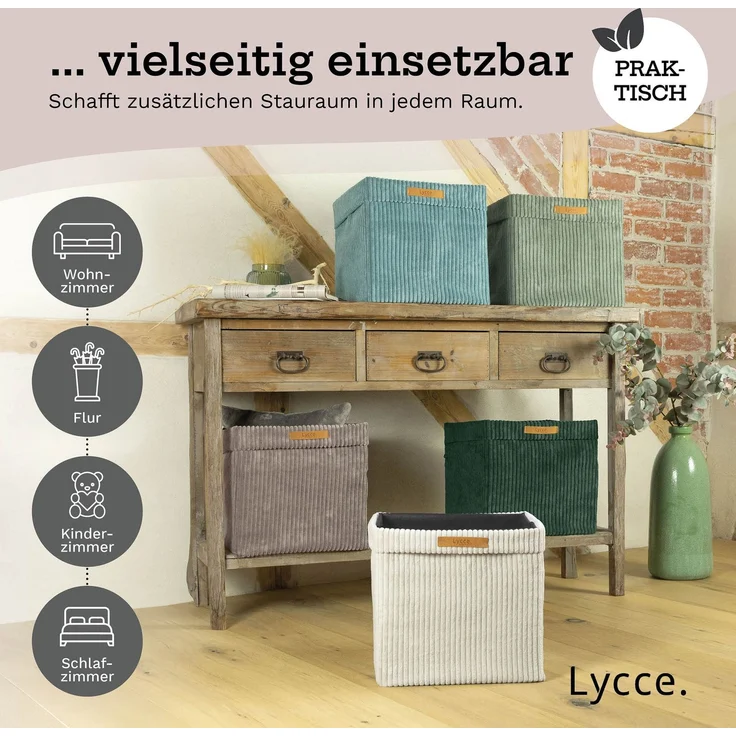 Lycce faltbare Aufbewahrungsbox, 4er Set - Cord, passend für Kallax Regal, abnehmbarer Bezug, robust, formstabil Grün 31x33x33cm – Bild 8