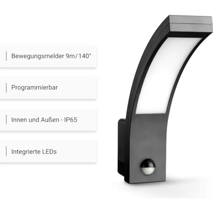 SEBSON® LED Außenleuchte mit Bewegungsmelder, Wandleuchte anthrazit, 15W, 1000lm, kaltweiß 5800K, IP65, Sensor 9m / 140° – Bild 2