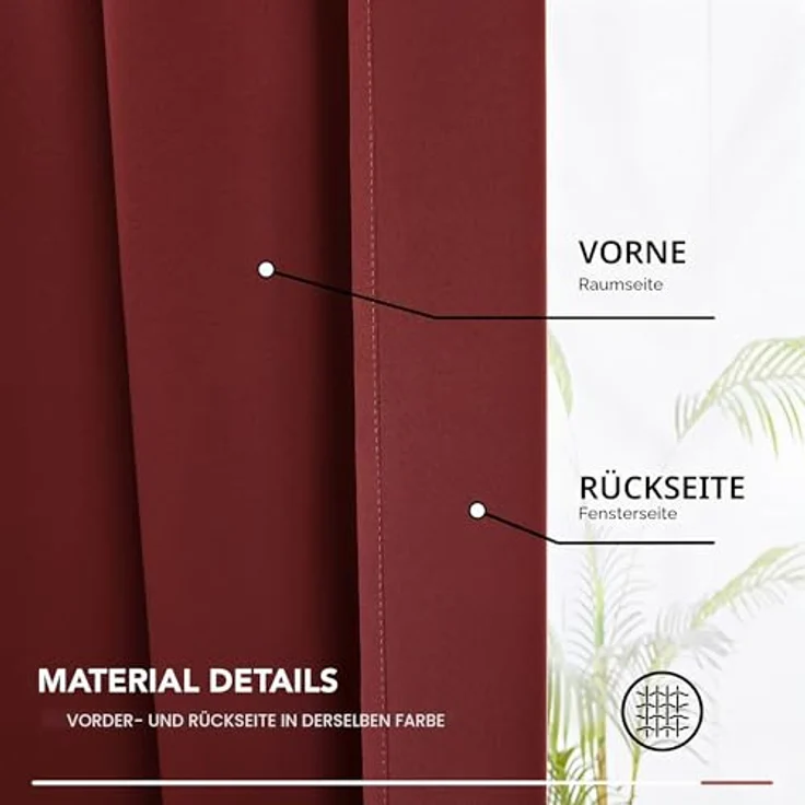 Deconovo Vorhänge Wohnzimmer mit Kräuselband Blickdicht Schallschutz Rot | 2er Set, H 290 x B 140 cm, Thermogardine Wärmeisolierend, Schlafzimmer Vorhänge, für Thermal Curtain, UV-schutz, Übergardinen – Bild 9