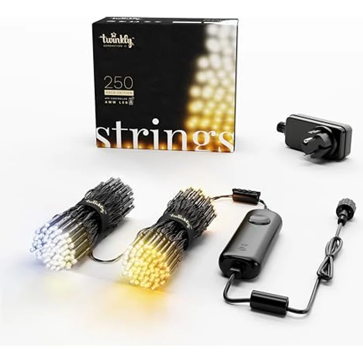 Twinkly Strings 250 LED Weiß, LED-Lichterkette für Draußen und Drinnen, LED-Lichter von Warm bis Kalt, Kompatibel mit Alexa und Google Home, IP44, Weihnachtsdeko, App-Steuerung, Schwarzes Kabel, 20m – Bild 2