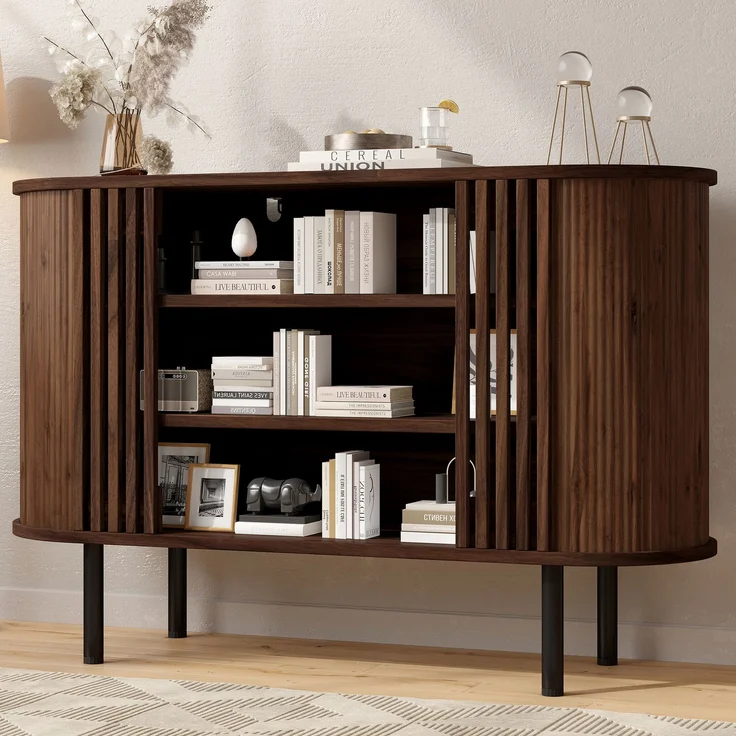 ZUBALIYA Sideboard 120x40x80 cm, aus MDF / Spanplatte, Walnuss – Bild 3