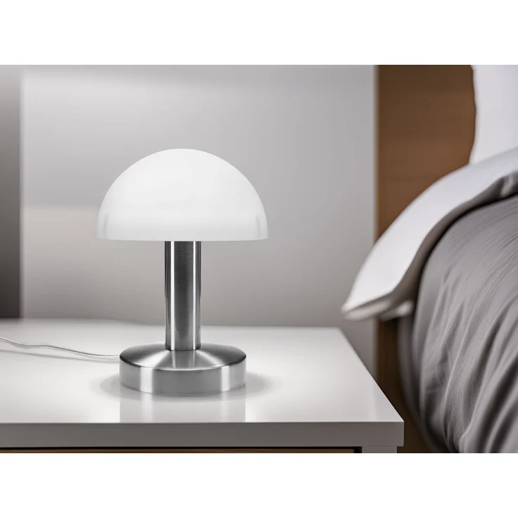 Kleine LED Tischlampe WARIN mit Touch Dimmer & Glasschirm Weiß, Höhe 21cm – Bild 1