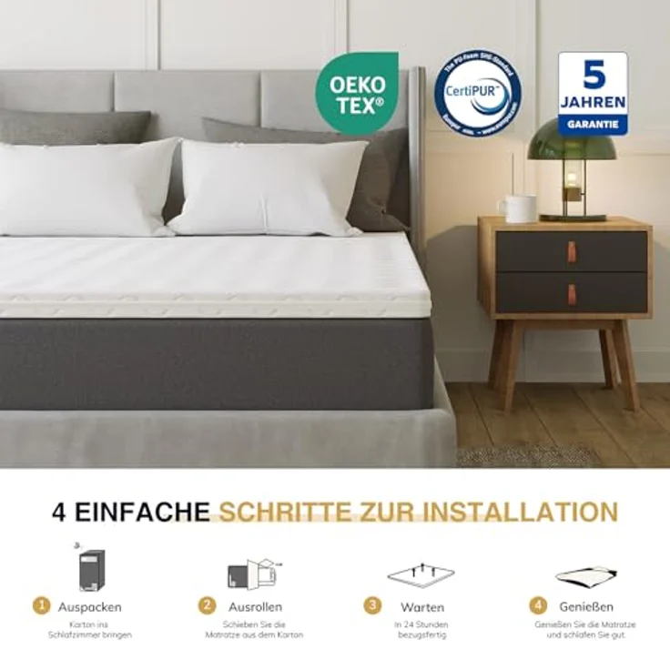 EGO Home Matratzen Topper 140x200, 7cm Höhe Matratzentopper mit Komfortschaumkern für Boxspringbett Wohnwagen Schlafsofa Premium Komfort-Topper 3D-Netz Bezug Waschbar Oeko-TEX – Bild 8