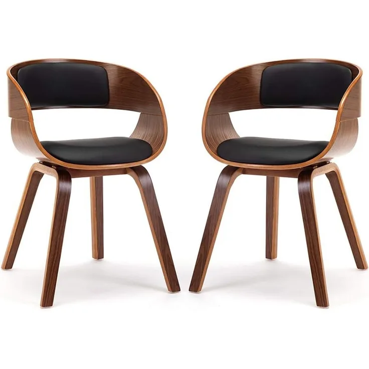 Mingone 2er Set Esszimmerstühle Küchenstühle mit Armlehnen Bentwood Design Stühle mit Leinen Sessel Gepolsterte Stühle für Wohnzimmer,Braun