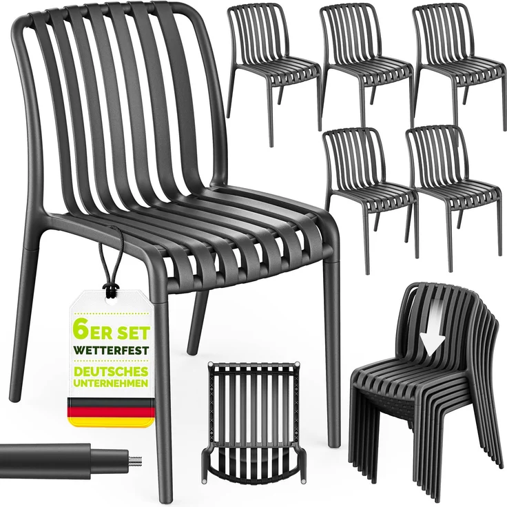 tillvex® Gartenstühle 6er Set Stapelbar Wetterfest | Outdoor Stühle bis 120kg belastbar | Gartenstühle Outdoor | Terrassenstuhl Gartenmöbel Balkon Garten Terrasse – Bild 6