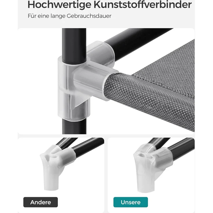 Songmics Stoffschrank, Kleiderschrank, 45 x 127 x 176 cm, 2 Hängefächer, mit Ablagen, 4 Seitentaschen, viel Platz, für Schlafzimmer, Wohnzimmer, grau RYG008G02 – Bild 7