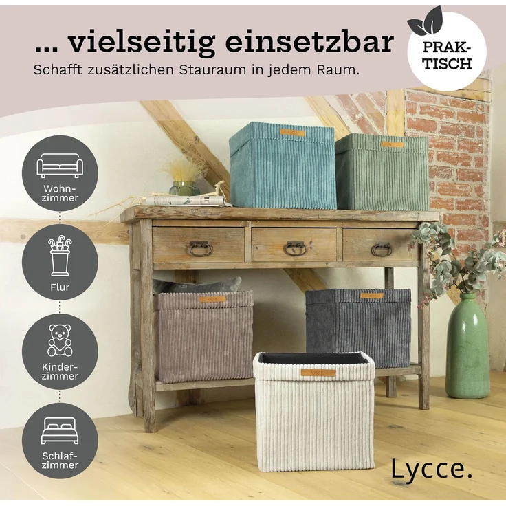 Lycce faltbare Aufbewahrungsbox, 4er Set - Cord, passend für Kallax Regal, abnehmbarer Bezug, robust, formstabil Beige 31x33x33cm – Bild 8