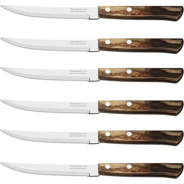 Tramontina Steakmesser Pizzamesser Set, im 6er Set – mit Holzgriff (6 Stück), FSC Holzgriff, rostfreier Edelstahl, Wellenschliff, spülmaschinenfest – Bild 5