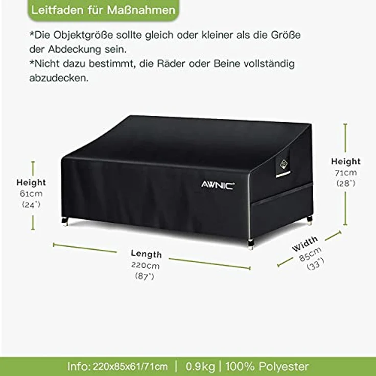 Awnic Sofa Überzug Couch Bezug Abdeckung für 3 Sitzer Wasserdicht Lounge Sofa Schutzhülle für Gartensofa Wasserdicht 420D Polyester 220 x 85 x 61/71cm – Bild 3
