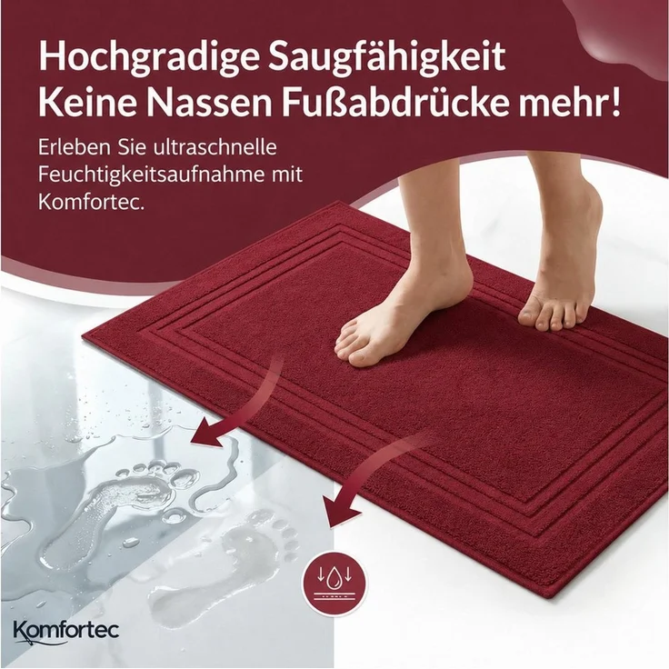 Komfortec Badematte Badvorleger aus 100% Baumwolle, Waschbar Duschmatte, Frottee, Rechteckig, 600 g/m², 2er Set, Saugfähig & Schnelltrocknend – Bild 3