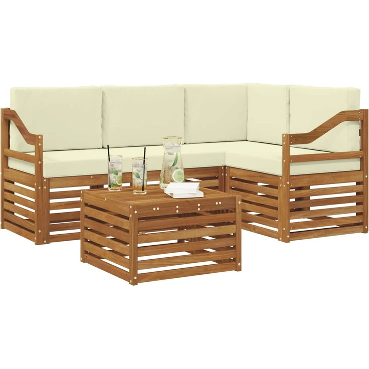 vidaXL Outdoor-Sofagarnitur 5 stk. 4-Sitzer Natur und Creme 3374785 – Bild 3