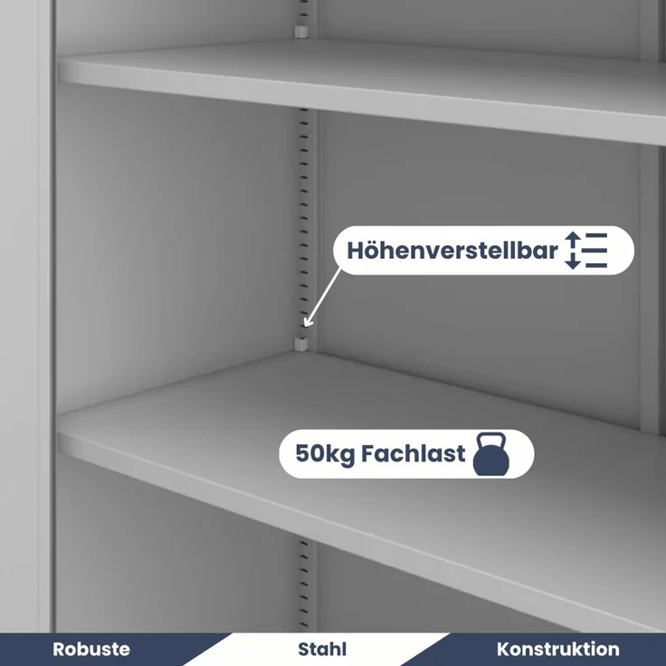 Aktenschrank abschließbar KADO - 5 Ebenen verstellbar, Flügeltüren | Metallschrank Werkstatt Mehrzweckschrank Büroschrank aus Stahl Werkzeugschrank, 185 x 90 x 60 cm Grau – Bild 4