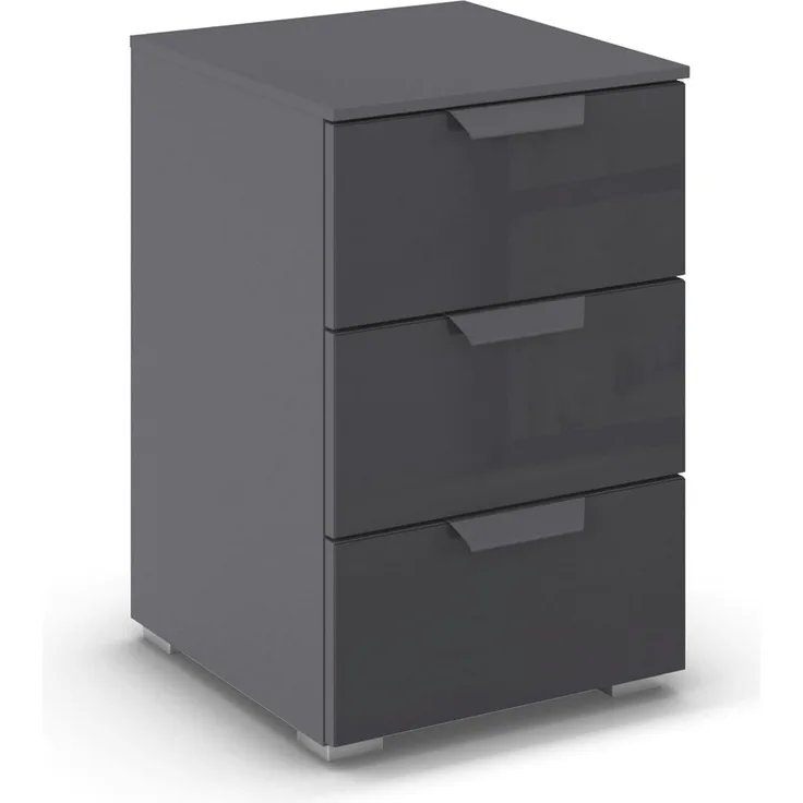 rauch Aditio Box, Nachttisch, 2 Schubladen, mit Glasfront, mit Softclose-Funktion, Farbe Grau metallic, BxHxT 40x61x42cm