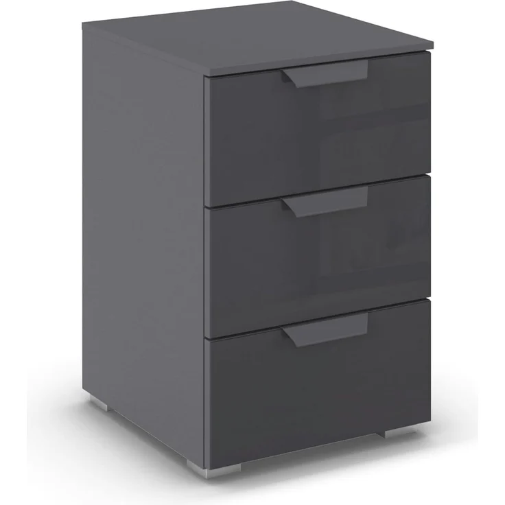 rauch Aditio Box, Nachttisch, 2 Schubladen, mit Glasfront, mit Softclose-Funktion, Farbe Grau metallic, BxHxT 40x61x42cm – Bild 1