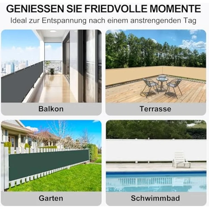 HENG FENG Balkon Sichtschutz 100x600 cm,160g/㎡ PES UV-Schutz Balkonverkleidung, Balkonabdeckung Wetterfest, mit Kabelbindern, Taupe – Bild 7