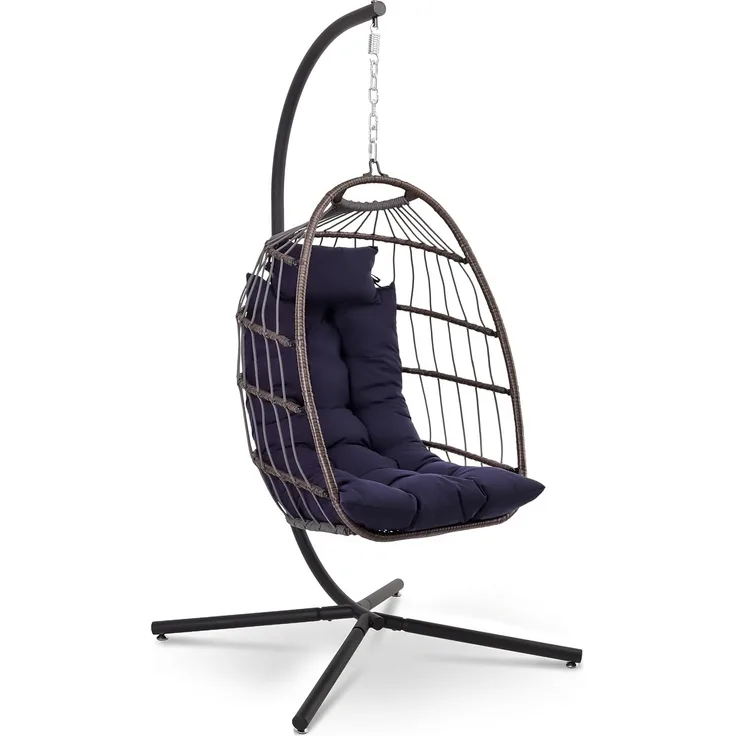 SereneLife Hängesessel mit Gestell – Rattan Hängesessel Indoor & Outdoor Wetterfest – Schaukel für Kinder & Erwachsene bis 250kg mit Dicke Kissen – Faltbarer Schaukelsessel für Terrasse & Schlafzimmer