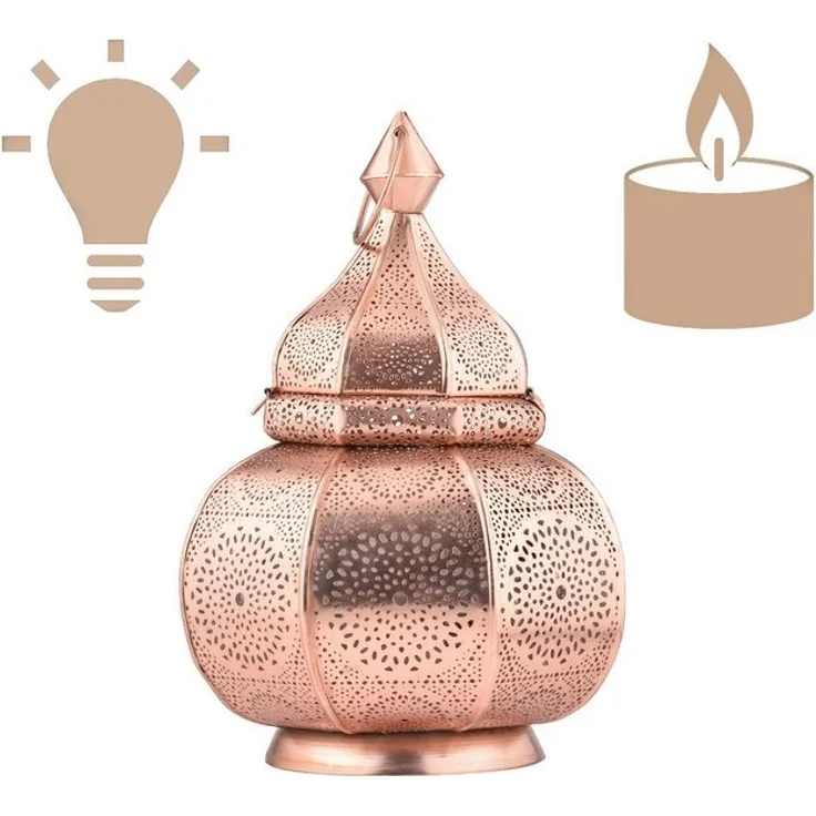 Marrakesch Orient & Mediterran Interior Nachttischlampe Orientalische Laterne Leuchte Tischlampe Lamisa Kupfer, Handarbeit – Bild 1