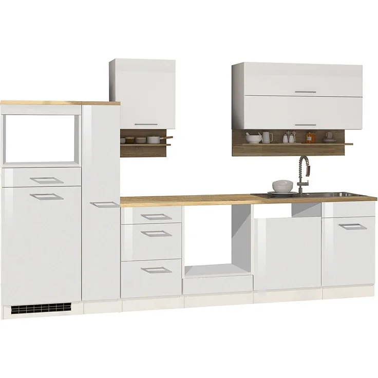 Küche weiß 310 cm MARANELLO-03 Weiß Hochglanz ohne E-Geräte B x H x T ca. 310 x 200 x 60cm