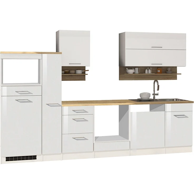 Küche weiß 310 cm MARANELLO-03 Weiß Hochglanz ohne E-Geräte B x H x T ca. 310 x 200 x 60cm