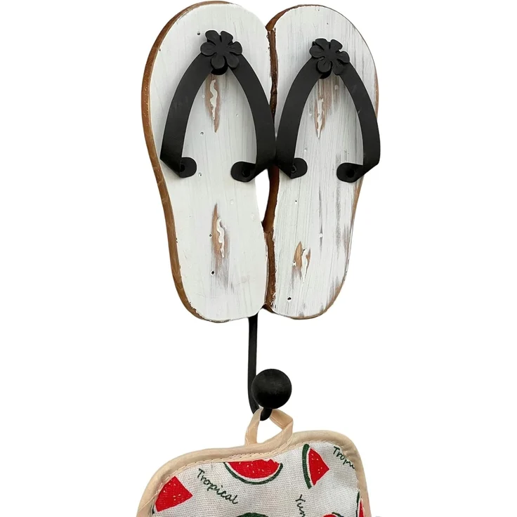 Wandgarderobe Sandalen Holz Metall Weiß Handtuchhalter MR82 Garderobenhaken Garderobe Wand Handtuchhaken Vintage Einzeln – Bild 1