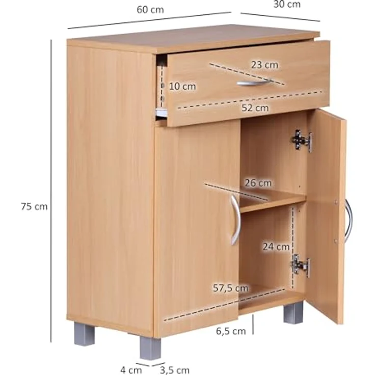 Schuhschrank 60x75x30cm Buche Optik mit Schublade & 2 Türen Spanplatte melaminbeschichtet – Bild 3