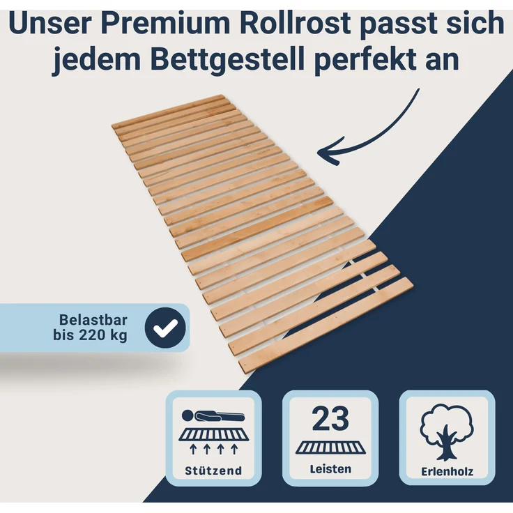 Betten-ABC Premium Rollrost, Stabiles Erlenholz, stabilem Erlenholz, belastbar bis ca. 220 kg, Größe: 100x200 – Bild 2