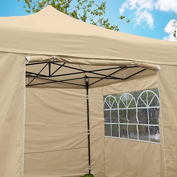 All Seasons Gazebos 3x3 m vollständig wasserdichtes Faltpavillon mit 4 Seitenteilen - Beige – Bild 3