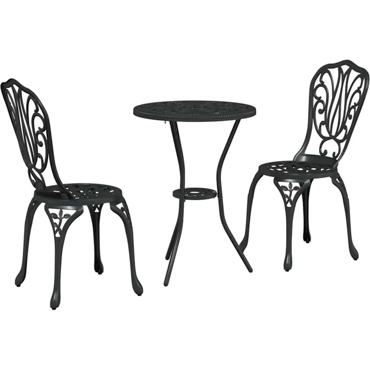 vidaXL Garten Bistro Set 3 pcs Schwarz Aluminium 42002383 – Bild 1