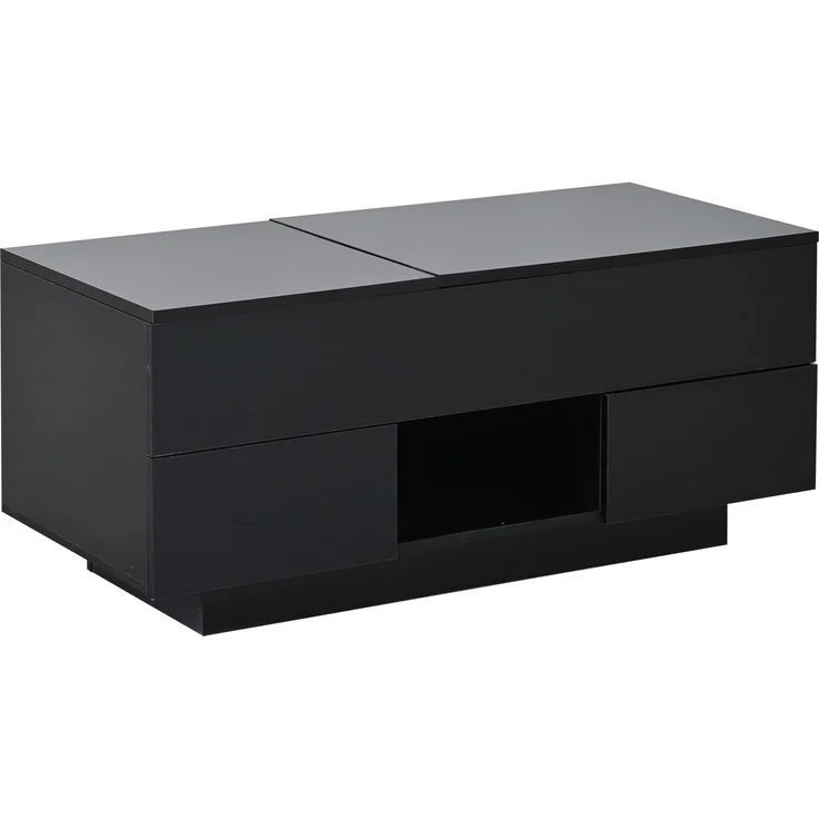 EINHOM 100 x 45 x 43 cm Anhebbarer Couchtisch mit 2 Schublade, Hochglanz-Beistelltisch mit LED, Sofatisch, Kaffeetisch, Wohnzimmertisch mit Verstecktem Stauraum, Schwarz, Spanplatte – Bild 3