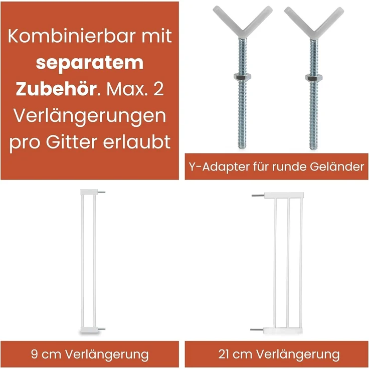 Hauck Treppenschutzgitter Türschutzgitter Open N Stop 2 inkl. 21 cm Verlängerung für Breiten 96-101 cm, ohne Bohren, Einhändiges Beidseitiges Öffnen, Manueller Schließmechanismus, Metall (White) – Bild 5