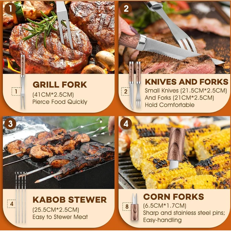 DRAGON RIOT Grillbesteck Set Edelstahl 29 Stück BBQ Zubehör – Bild 4