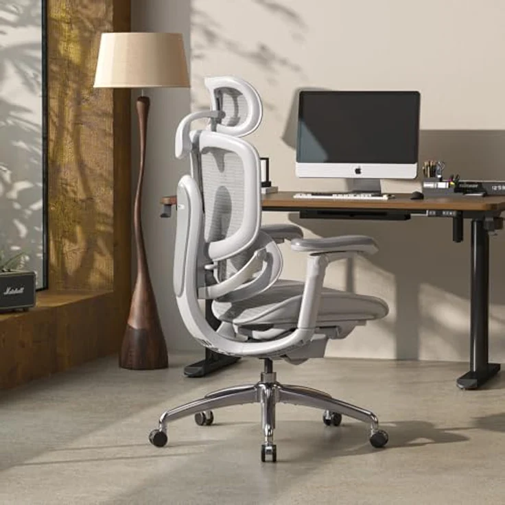 SIHOO Doro C300 Pro V2(grau), Ergonomischer Bürostuhl mit Netzbezug, 8D-Armlehnen, drehbarer Lendenwirbelstütze, 3D-Kopfstütze, Sitztiefenverstellung und Neigung, für Homeoffice, Weiß – Bild 2