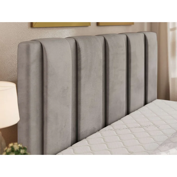 Polsterbett SAVINO CLASSIC mit Bettkasten und Lattenrost Doppelbett 200 x 200 cm mit hohem Kopfteil Stauraumbett Bett mit Gasdruckfeder - Hellgrau Velvet - Pocket Matratze - VIRE LUX – Bild 5
