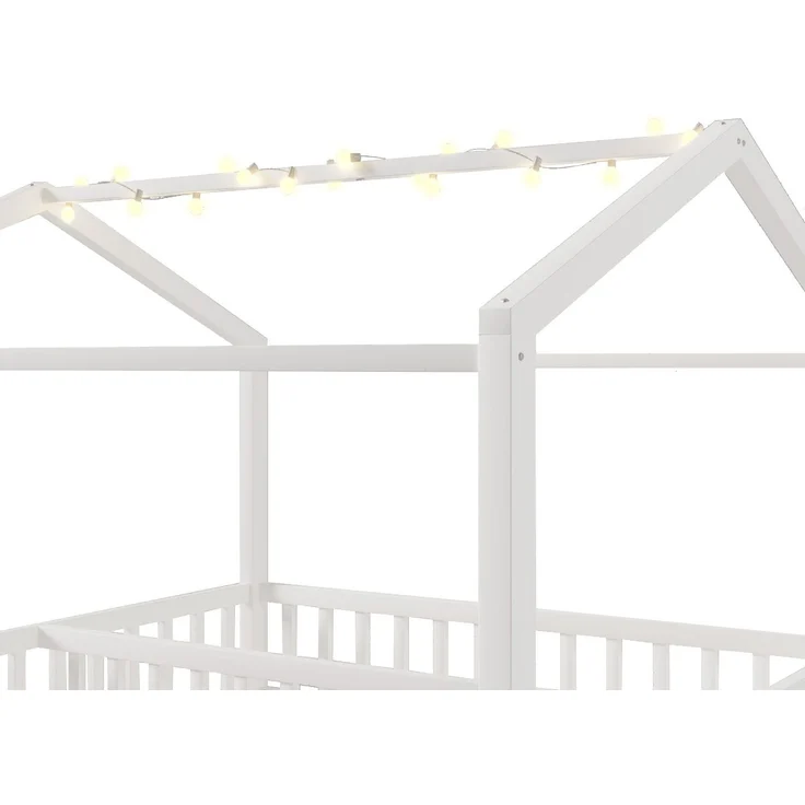 Hausbett mit LED Kugel-Lichterkette, 90x190cm*2/180x190cm, Kinderbett mit Rausfallschutz und Lattenrost, Kiefer – Bild 10