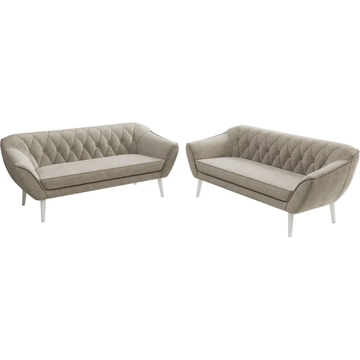 Wohnzimmerset Möbelset PIRS 3-3, Armlehnen, Wellenfederung, weiße Füße, Dreisitzer Sofa, Polstermöbel Set - Beige Stukture – Bild 8