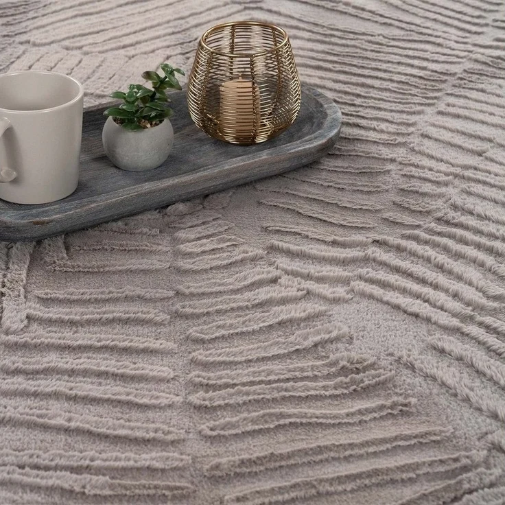 TaraCarpet Teppich Taipe-Pianta Hasenfell extra weich Hoch-Tief-Struktur, rechteckig, Höhe: 13 mm, Hasenfell Blätter grau Wohnzimmer Schlafzimmer Esszimmer 60X110 – Bild 2