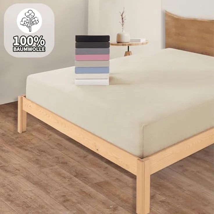 Jersey Spannbettlaken Baumwolle 100x200+30 cm, diverse Farben Beige – Bild 4