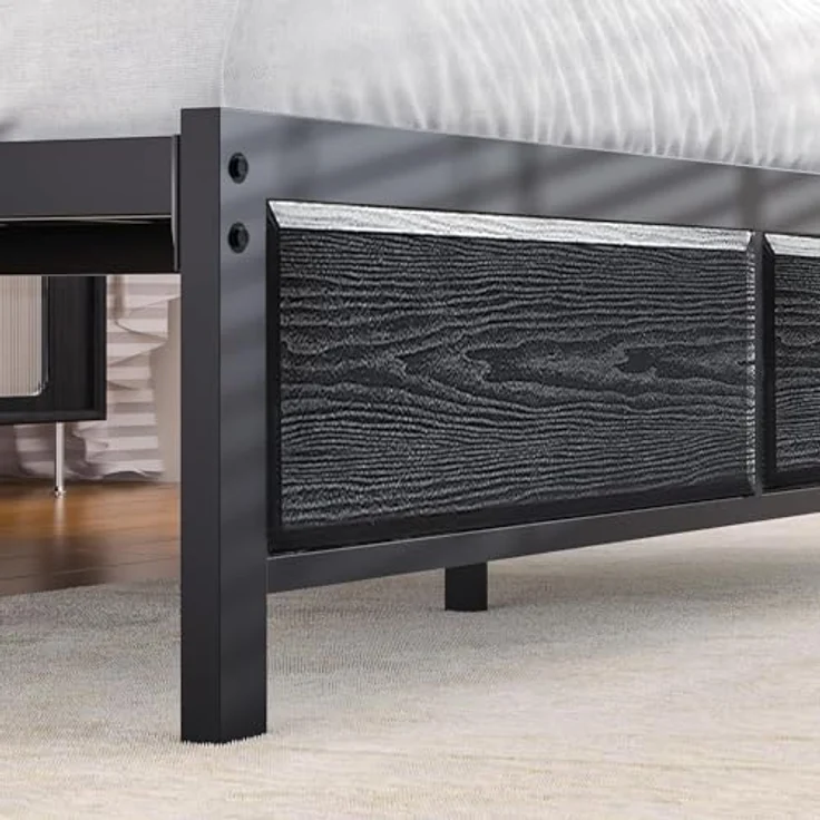VECELO Bettgestell 90x200 cm, Metallbett mit Dick Holzkopfteil und Lattenrost, Modern Gästebett Jugendbett mit Stauraum Unter Dem Bett, Perfekt für Schlafzimmer, Schwarz – Bild 6