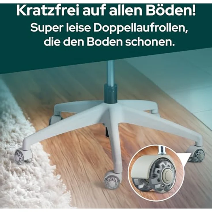SCHEKKA ErgoPrime Pro Bürostuhl, ergonomisch, IGR zertifiziert, individuell einstellbar, 150 kg, Grau Mint – Bild 5