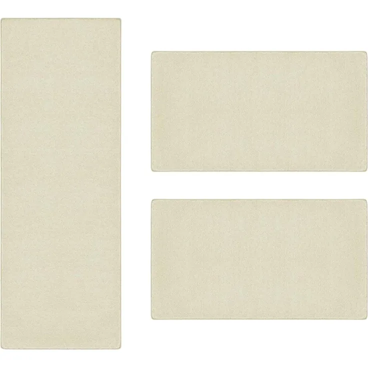 Velours-Bettumrandung | Dynasty | 3-teilig | Raumklimaregulierende Teppich-Läufer | Creme / 2 x 67 x 130 cm & 67x330 cm