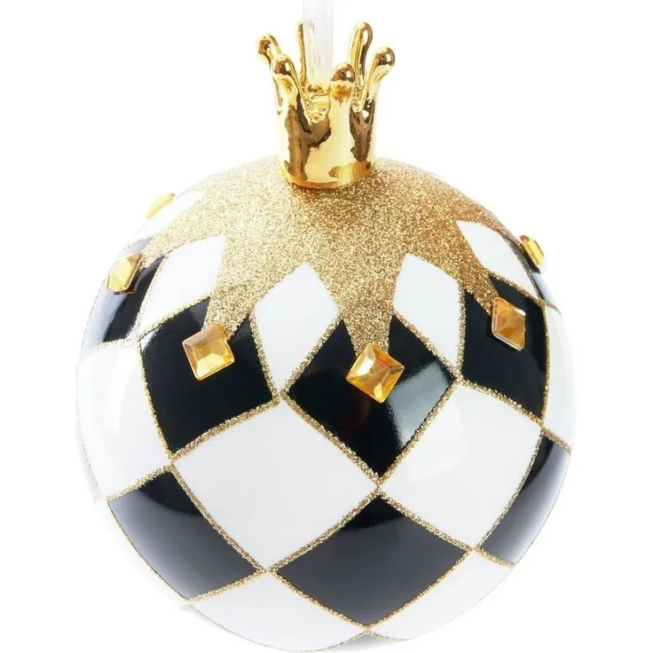 BRUBAKER Weihnachtsbaumkugel Premium Weihnachtskugel Schach König, Baumkugel mit Schachbrett Muster (1 St), 10 cm Weihnachtsbaumkugel mit Krone Gold - Handbemalte Christbaumkugel