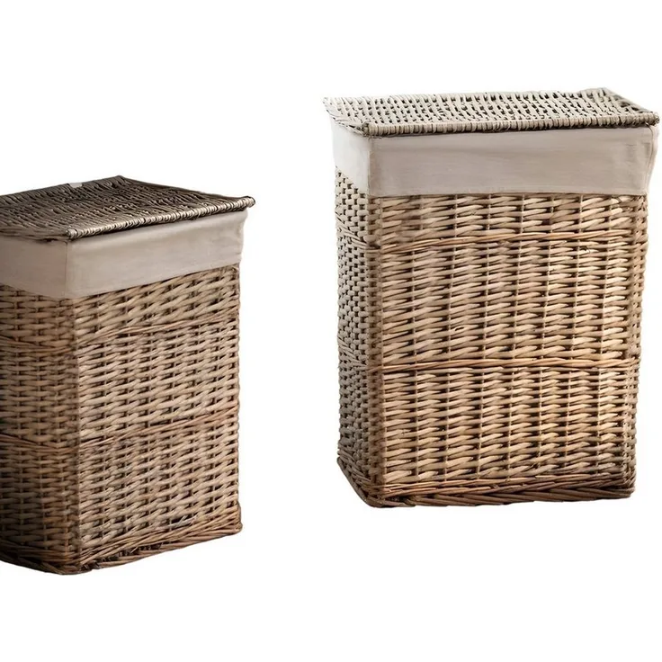 Dekoleidenschaft Wäschekorb "Modern Grey" aus Weide mit Deckel und Stoffeinsatz, Wäschesammler (2 St, im Set), Aufbewahrungskorb, Flechtkorb, Wäschebehälter, Laundry Basket Set