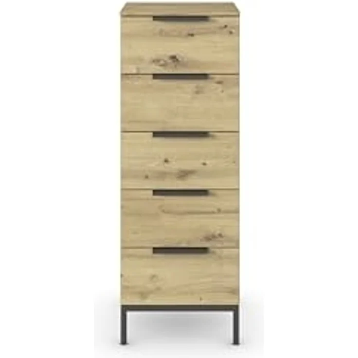 Rauch Möbel Flipp, schmale Hochkommode mit viel Stauraum für Flur, Wohnzimmer, Schlafzimmer, mit Metallkufe graphit, Eiche Artisan, 5 Schubkästen, Griffe graphit, 40 x 111 x 42 cm – Bild 4